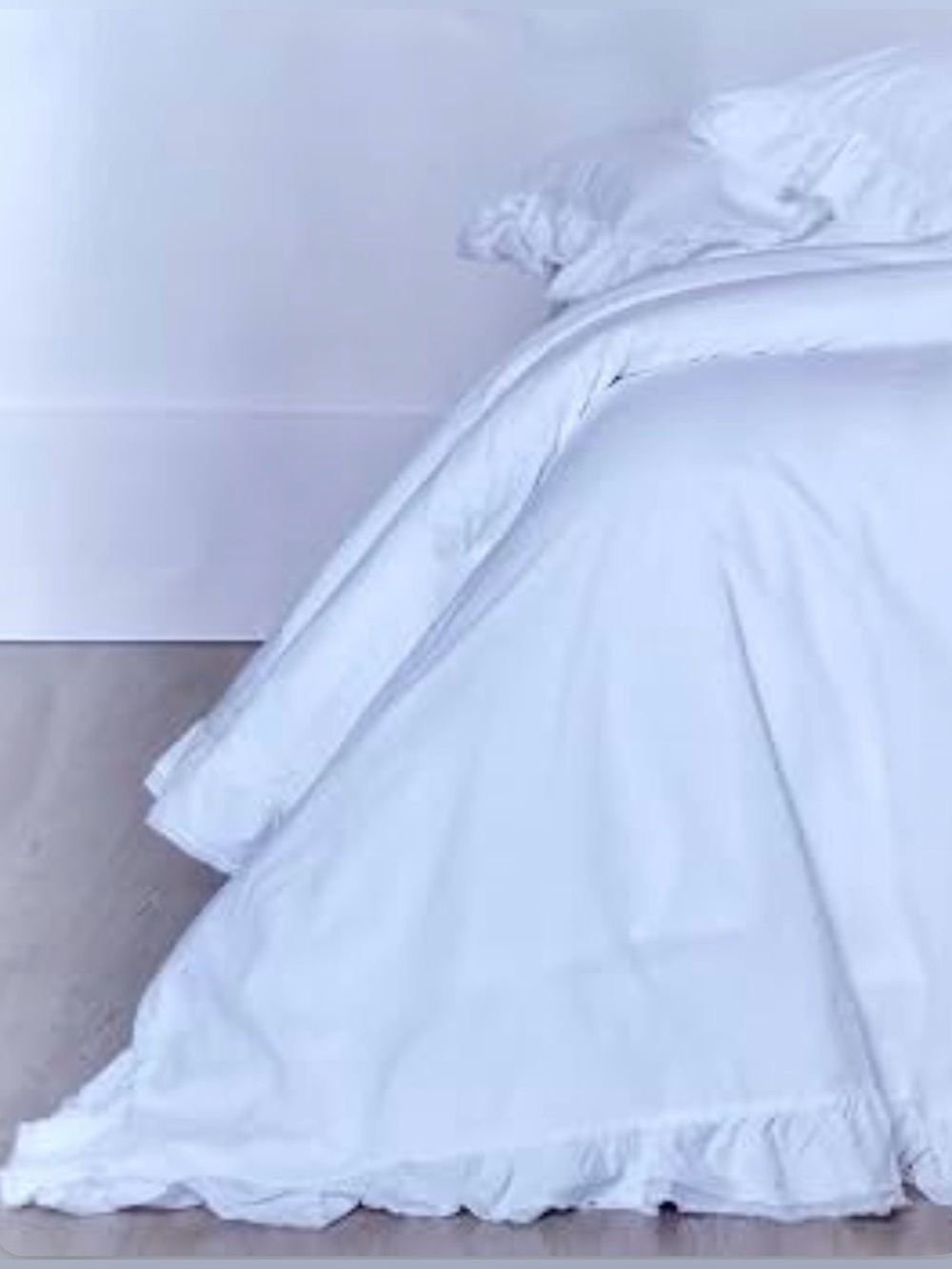 NWT PiuBelle Washed Percale Cotton 4Piece Queen Sheet Set Ruffled Shabby Cottage